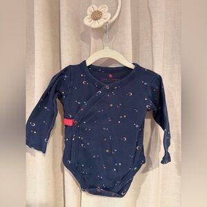 Finn + Emma Organic Navy Moon & Stars Kimono Bodysuit 9-12mos